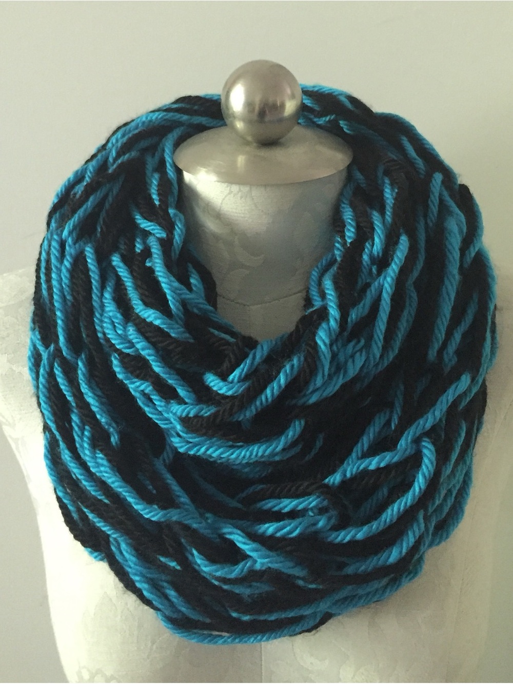 Handmade Carolina Panthers Inspired Chunky Infinity Scarf | Black & Blue Cowl |